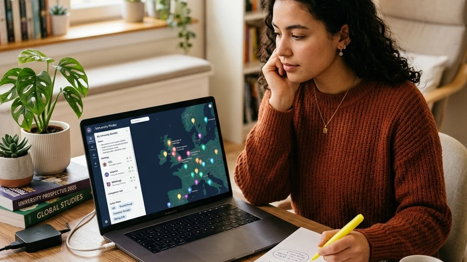 Three international students comparing university choices
